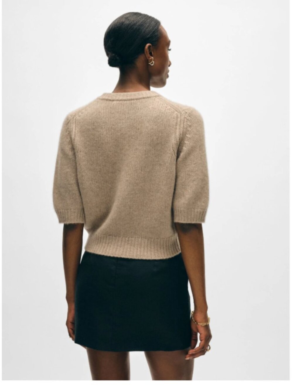 NEW White + Warren Cashmere Elbow Sleeve Cardigan Brown - Picture 4 of 7